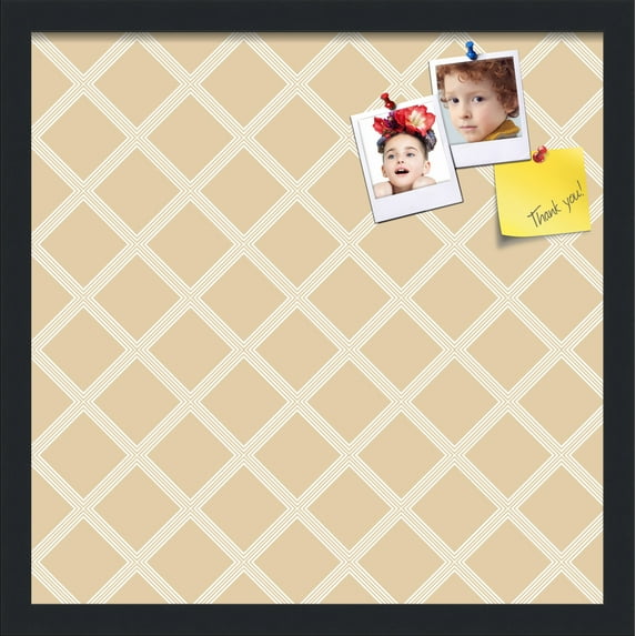 PinPix 18x18 Custom Cork Bulletin Board Diamond Modern Pattern Beige Poster Board Has a Fabric Style Canvas Finish, Framed in Diamond Modern Pattern Beige, by ArtToFrames (PinPix-1800)