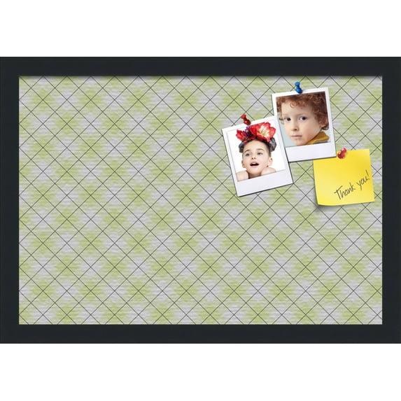 PinPix 19x13 Custom Cork Bulletin Board Argyle Light Yellow Poster Board Has a Fabric Style Canvas Finish, Framed in Argyle Light Yellow, by ArtToFrames (PinPix-642)