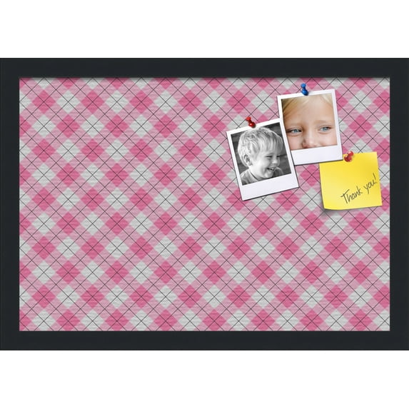 PinPix 19x13 Custom Cork Bulletin Board Argyle Pink Poster Board Has a Fabric Style Canvas Finish, Framed in Argyle Pink, by ArtToFrames (PinPix-635)