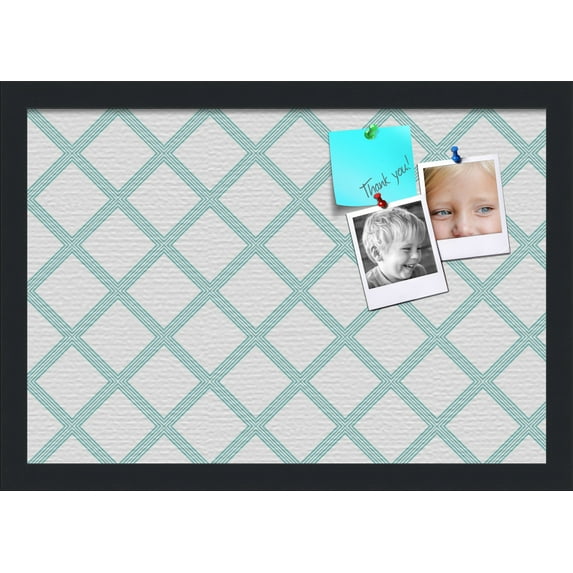 PinPix 19x13 Custom Cork Bulletin Board Diamond Modern Pattern Aqua Poster Board Has a Fabric Style Canvas Finish, Framed in Diamond Modern Pattern Aqua, by ArtToFrames (PinPix-1798)