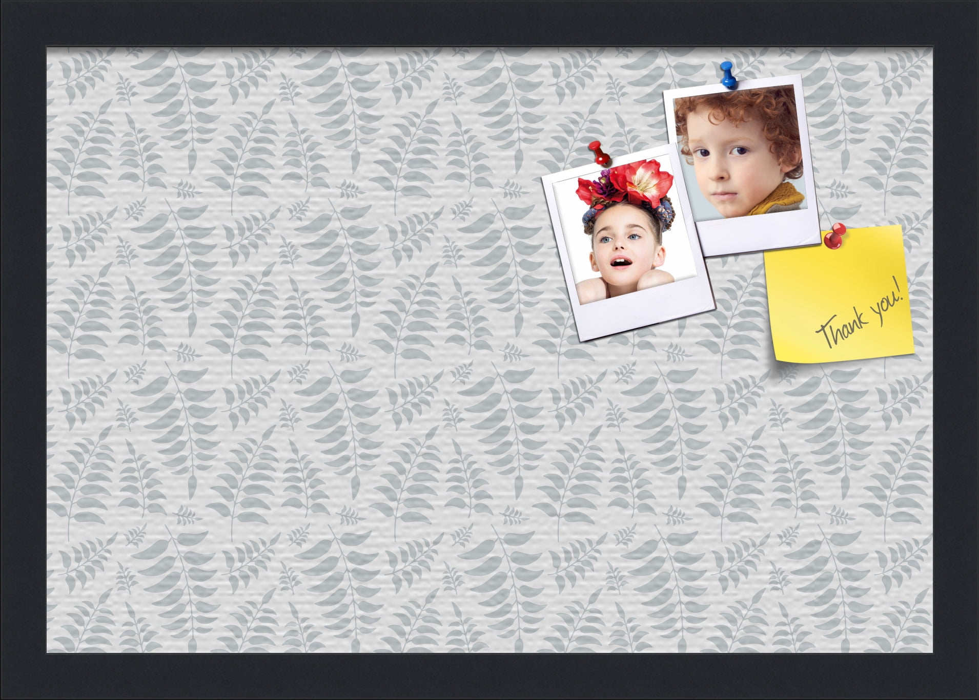 PinPix 19x13 Custom Cork Bulletin Board Fern Lt Grey Poster Board Has a Fabric Style Canvas Finish, Framed in Fern Lt Grey, by ArtToFrames (PinPix-1584)