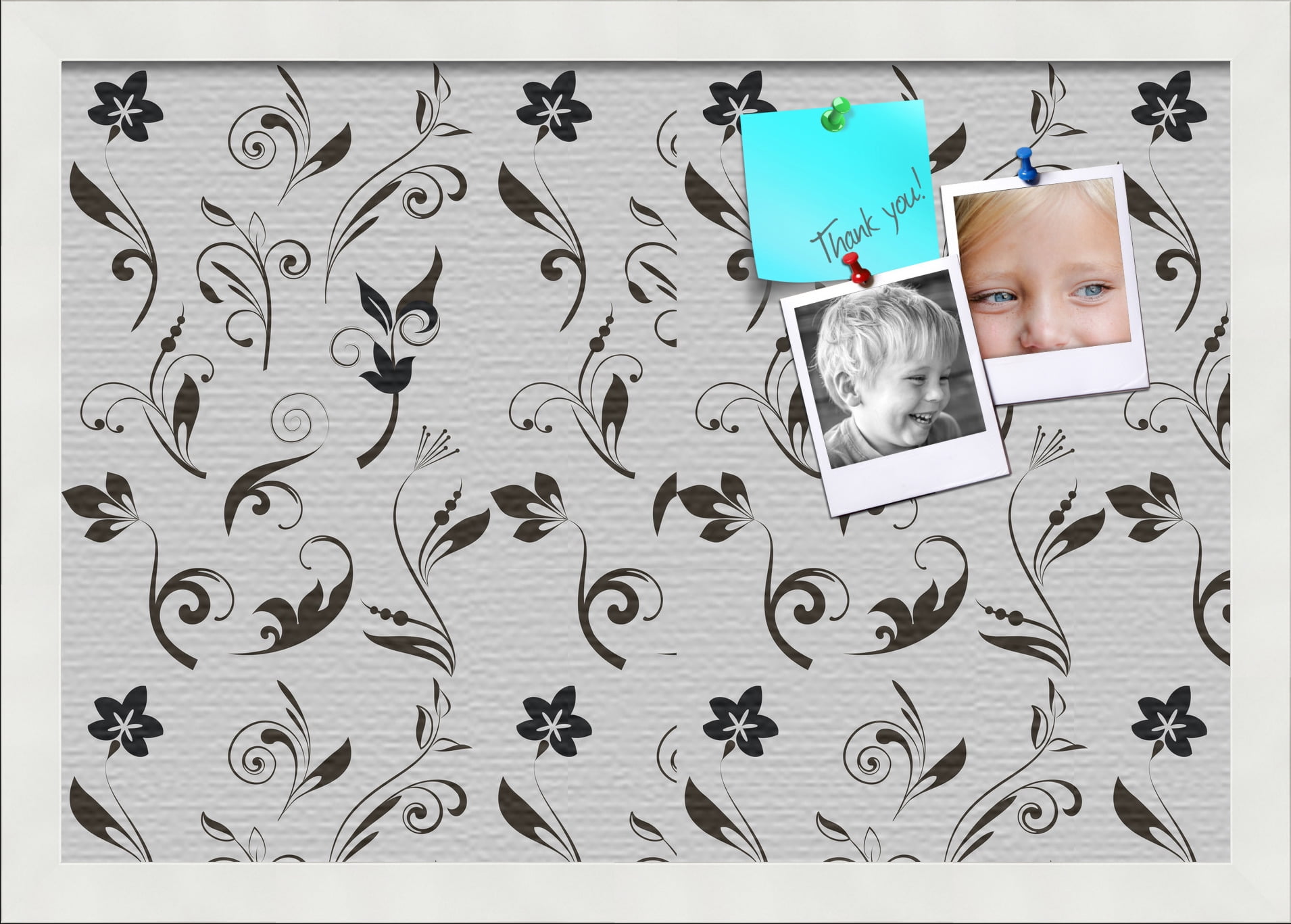 PinPix 19x13 Custom Cork Bulletin Board Floral Black Flower Poster Board Has a Fabric Style Canvas Finish, Framed in Floral Black Flower, by ArtToFrames (PinPix-123)