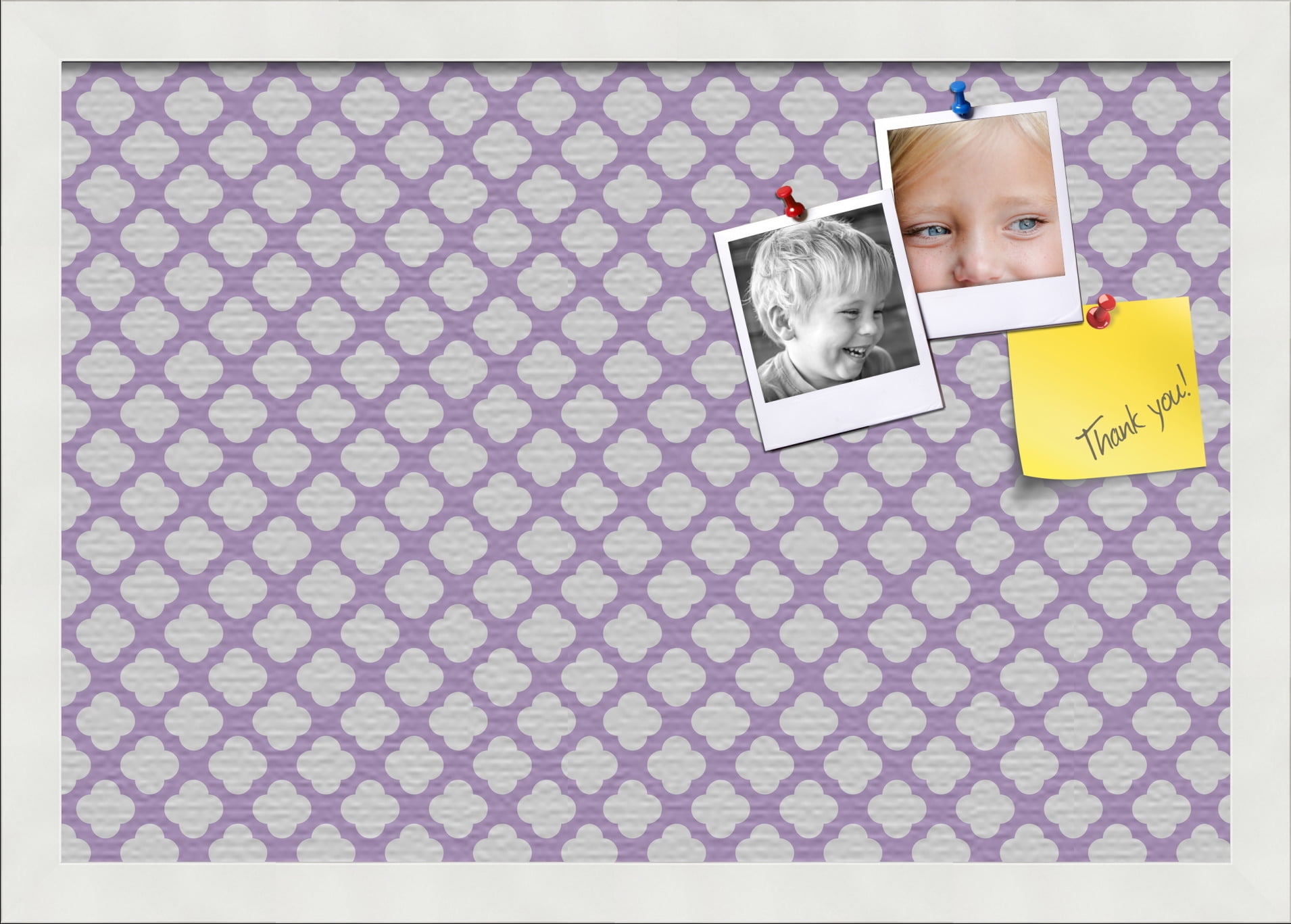 PinPix 19x13 Custom Cork Bulletin Board Light Purple Clover Poster Board Has a Fabric Style Canvas Finish, Framed in Light Purple Clover, by ArtToFrames (PinPix-539)