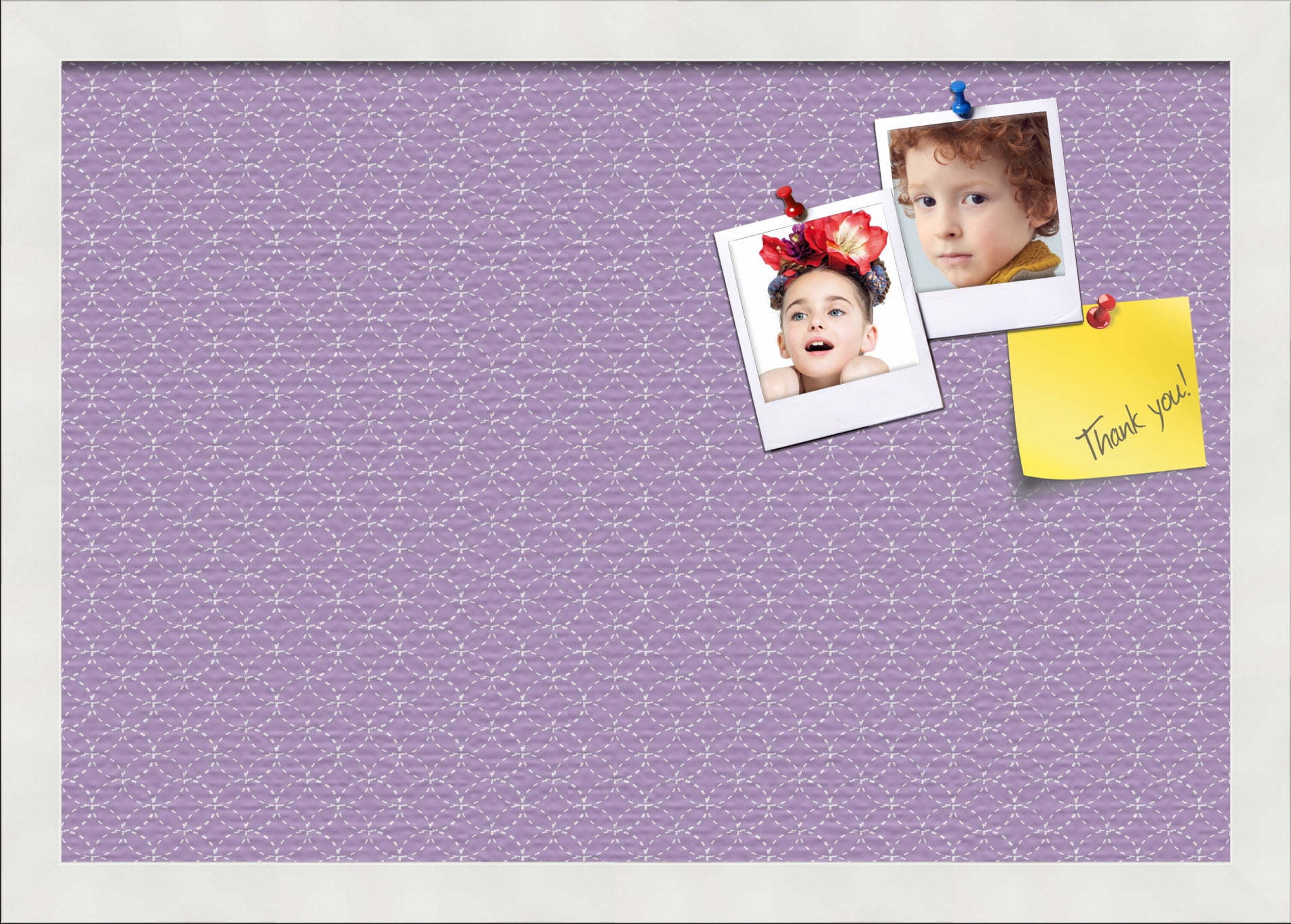 PinPix 19x13 Custom Cork Bulletin Board Purple Circles Poster Board Has a Fabric Style Canvas Finish, Framed in Purple Circles, by ArtToFrames (PinPix-493)