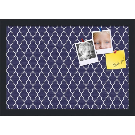 PinPix 19x13 Custom Cork Bulletin Board Quatrefoil Navy Poster Board Has a Fabric Style Canvas Finish, Framed in Quatrefoil Navy, by ArtToFrames (PinPix-285)