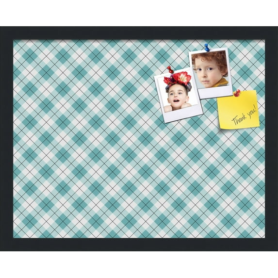 PinPix 19x15 Custom Cork Bulletin Board Argyle Turquoise Poster Board Has a Fabric Style Canvas Finish, Framed in Argyle Turquoise, by ArtToFrames (PinPix-648)