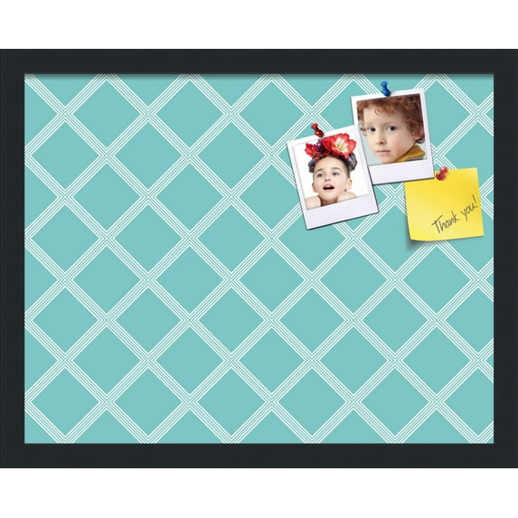 PinPix 19x15 Custom Cork Bulletin Board Diamond Modern Pattern Aqua White Poster Board Has a Fabric Style Canvas Finish, Framed in Diamond Modern Pattern Aqua White, by ArtToFrames (PinPix-1799)
