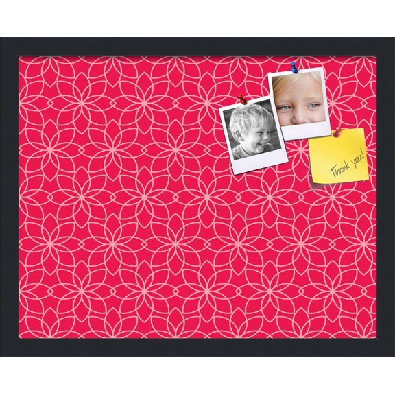 PinPix 19x15 Custom Cork Bulletin Board Floral Hot Pink Poster Board Has a Fabric Style Canvas Finish, Framed in Floral Hot Pink, by ArtToFrames (PinPix-550)