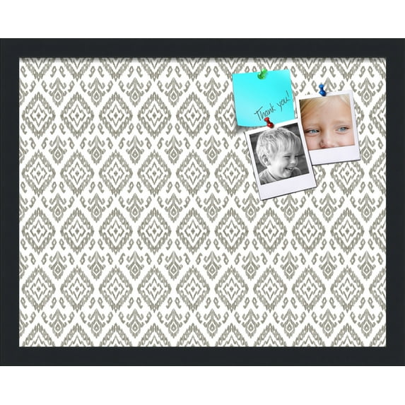 PinPix 19x15 Custom Cork Bulletin Board Ikat Vintage Pewter Poster Board Has a Fabric Style Canvas Finish, Framed in Ikat Vintage Pewter, by ArtToFrames (PinPix-1599)