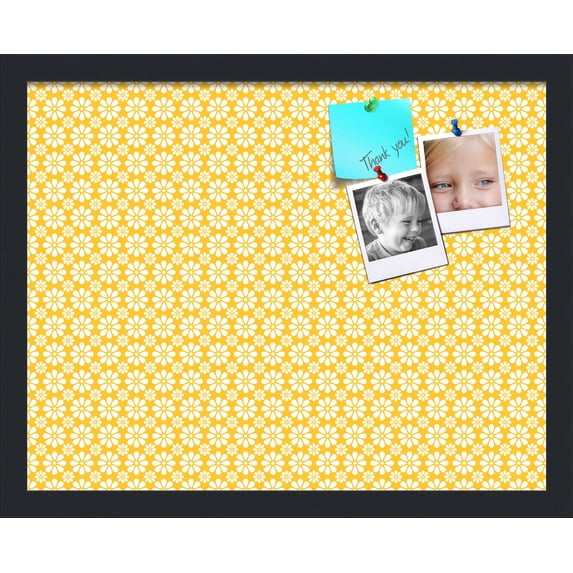 PinPix 19x15 Custom Cork Bulletin Board Vintage Yellow Flower Poster Board Has a Fabric Style Canvas Finish, Framed in Vintage Yellow Flower, by ArtToFrames (PinPix-269)