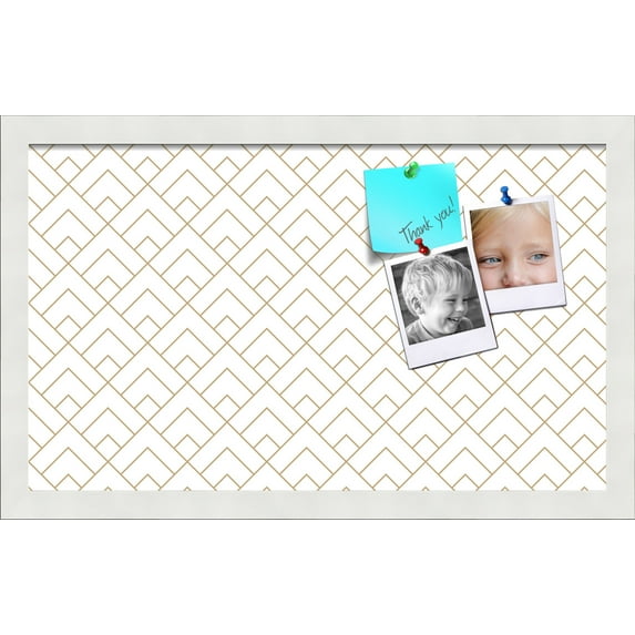 PinPix 20x12 Custom Cork Bulletin Board Peaks Modern Pattern White Beige Poster Board Has a Fabric Style Canvas Finish, Framed in Peaks Modern Pattern White Beige, by ArtToFrames (PinPix-1793)