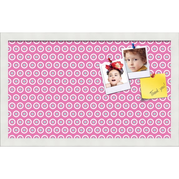 PinPix 20x12 Custom Cork Bulletin Board Pink - White Dots Poster Board Has a Fabric Style Canvas Finish, Framed in Pink - White Dots, by ArtToFrames (PinPix-362)