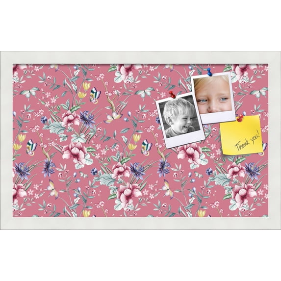 PinPix 20x12 Custom Cork Bulletin Board Vintage Japanese Floral Watermelon Poster Board Has a Fabric Style Canvas Finish, Framed in Vintage Japanese Floral Watermelon, by ArtToFrames (PinPix-1548)