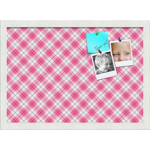 PinPix 20x14 Custom Cork Bulletin Board Argyle Pink Poster Board Has a Fabric Style Canvas Finish, Framed in Argyle Pink, by ArtToFrames (PinPix-635)