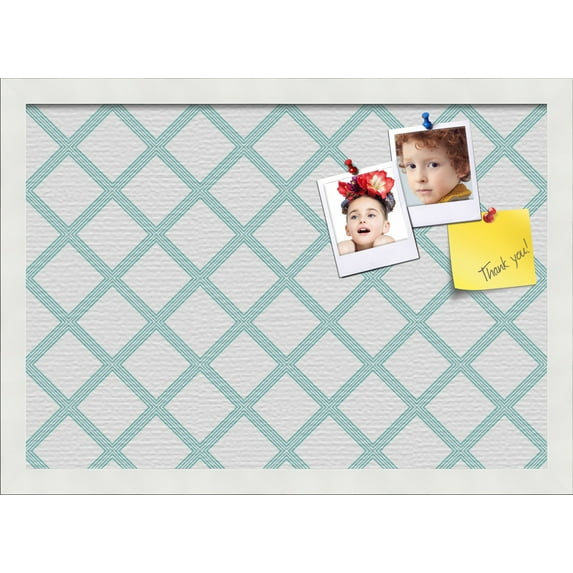 PinPix 20x14 Custom Cork Bulletin Board Diamond Modern Pattern Aqua Poster Board Has a Fabric Style Canvas Finish, Framed in Diamond Modern Pattern Aqua, by ArtToFrames (PinPix-1798)