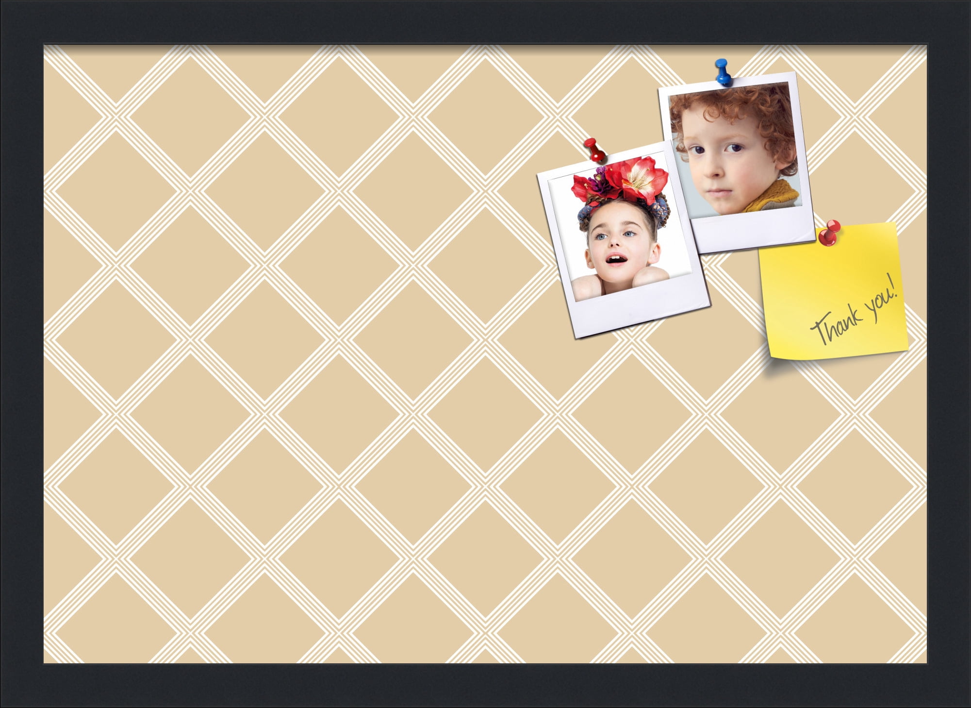 PinPix 20x14 Custom Cork Bulletin Board Diamond Modern Pattern Beige Poster Board Has a Fabric Style Canvas Finish, Framed in Diamond Modern Pattern Beige, by ArtToFrames (PinPix-1800)