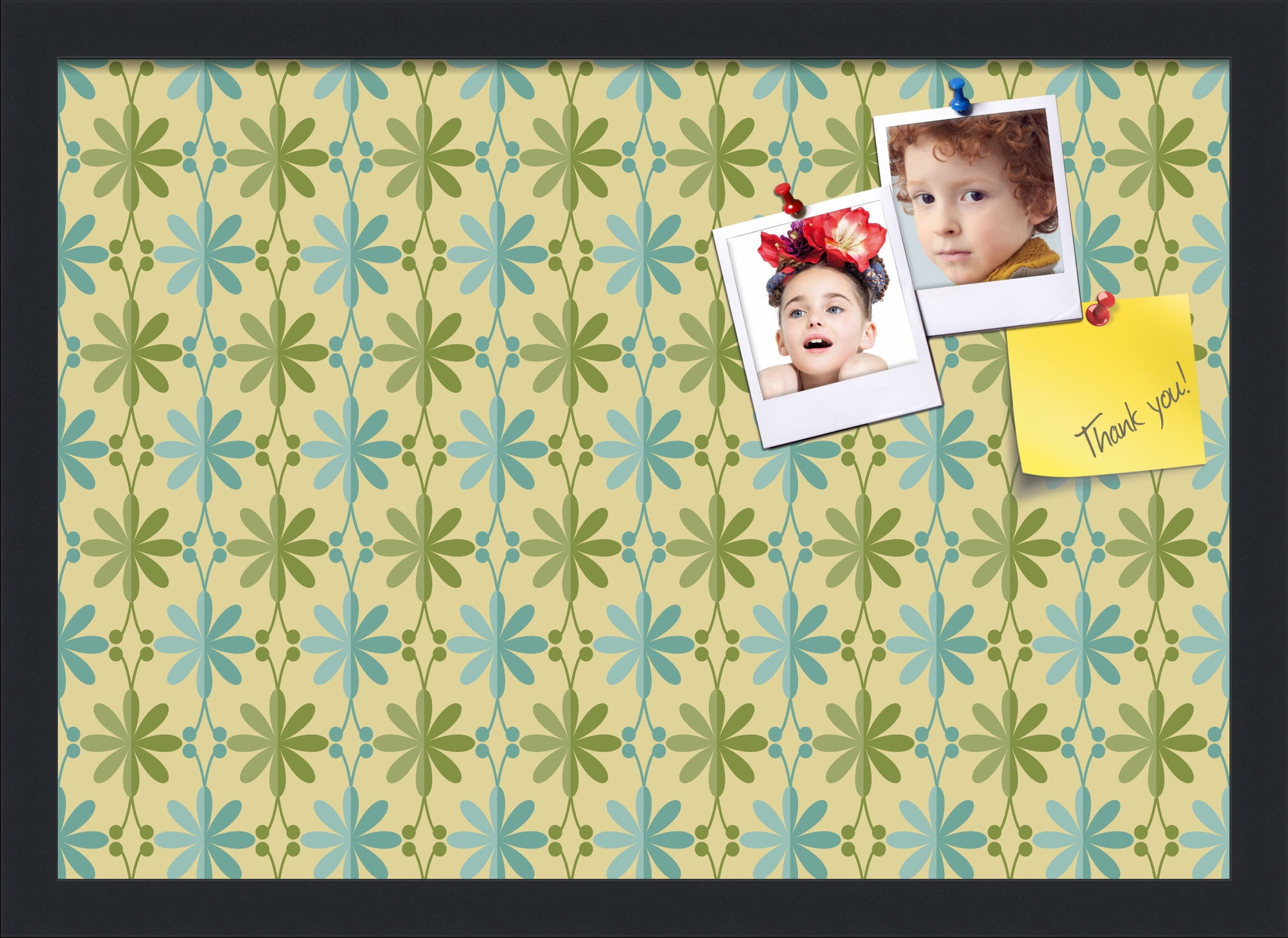 PinPix 20x14 Custom Cork Bulletin Board Floral Blue And Green Poster Board Has a Fabric Style Canvas Finish, Framed in Floral Blue And Green, by ArtToFrames (PinPix-551)