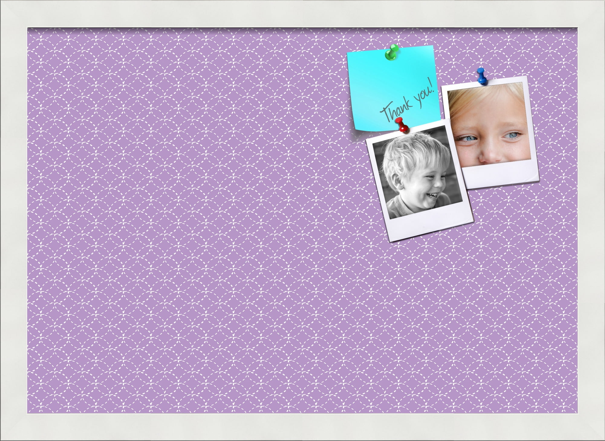 PinPix 20x14 Custom Cork Bulletin Board Purple Circles Poster Board Has a Fabric Style Canvas Finish, Framed in Purple Circles, by ArtToFrames (PinPix-493)
