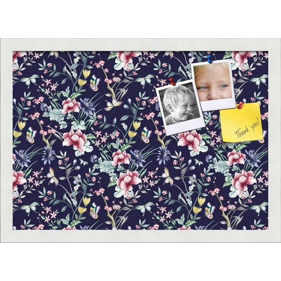 PinPix 20x14 Custom Cork Bulletin Board Vintage Japanese Floral Navy Poster Board Has a Fabric Style Canvas Finish, Framed in Vintage Japanese Floral Navy, by ArtToFrames (PinPix-1542)