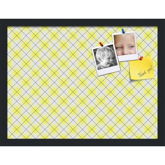 PinPix 20x15 Custom Cork Bulletin Board Argyle Bright Yellow Poster Board Has a Fabric Style Canvas Finish, Framed in Argyle Bright Yellow, by ArtToFrames (PinPix-647)