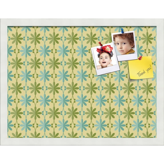 PinPix 20x15 Custom Cork Bulletin Board Floral Blue And Green Poster Board Has a Fabric Style Canvas Finish, Framed in Floral Blue And Green, by ArtToFrames (PinPix-551)
