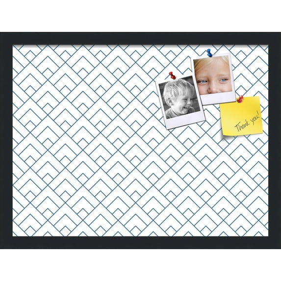PinPix 20x15 Custom Cork Bulletin Board Peaks Modern Pattern White Navy Poster Board Has a Fabric Style Canvas Finish, Framed in Peaks Modern Pattern White Navy, by ArtToFrames (PinPix-1797)