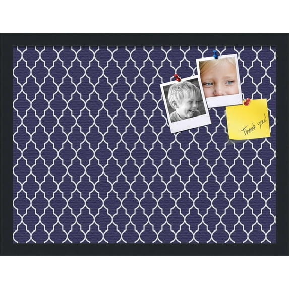PinPix 20x15 Custom Cork Bulletin Board Quatrefoil Navy Poster Board Has a Fabric Style Canvas Finish, Framed in Quatrefoil Navy, by ArtToFrames (PinPix-285)