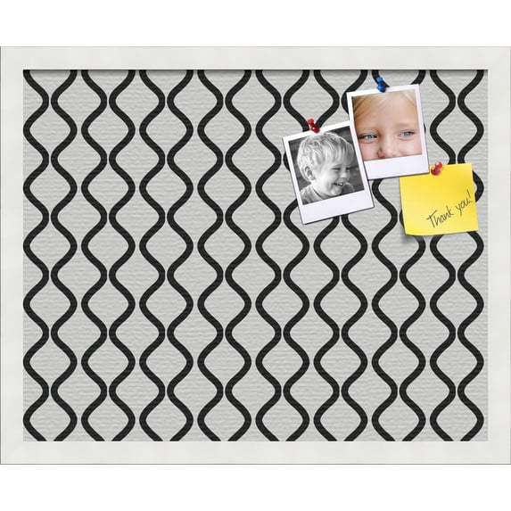 PinPix 20x16 Custom Cork Bulletin Board Black And White Waves Poster Board Has a Fabric Style Canvas Finish, Framed in Black And White Waves, by ArtToFrames (PinPix-194)