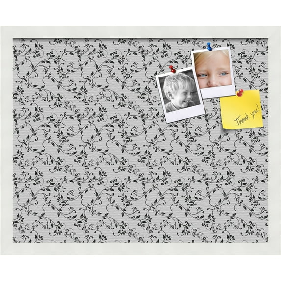 PinPix 20x16 Custom Cork Bulletin Board Black Flower - Leaf Poster Board Has a Fabric Style Canvas Finish, Framed in Black Flower - Leaf, by ArtToFrames (PinPix-178)