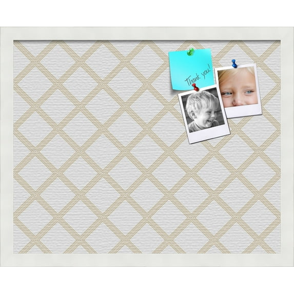 PinPix 20x16 Custom Cork Bulletin Board Diamond Modern Beige White Poster Board Has a Fabric Style Canvas Finish, Framed in Diamond Modern Beige White, by ArtToFrames (PinPix-1801)