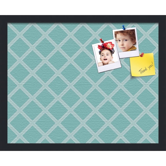 PinPix 20x16 Custom Cork Bulletin Board Diamond Modern Pattern Aqua White Poster Board Has a Fabric Style Canvas Finish, Framed in Diamond Modern Pattern Aqua White, by ArtToFrames (PinPix-1799)