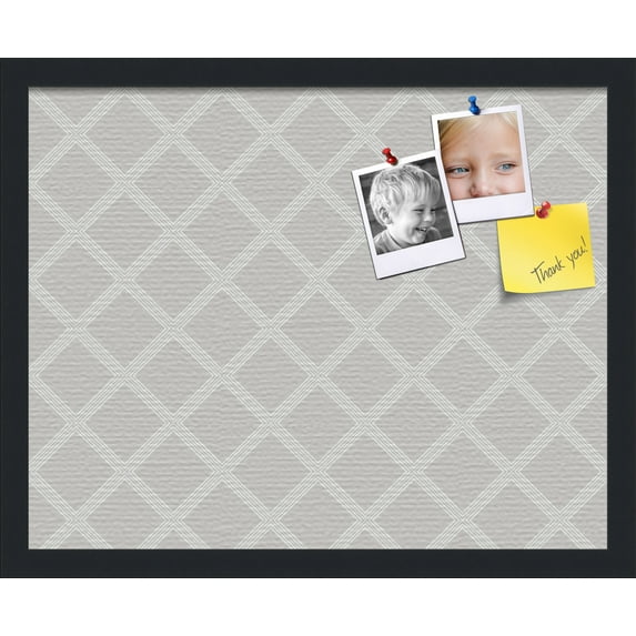 PinPix 20x16 Custom Cork Bulletin Board Diamond Modern Pattern Grey Poster Board Has a Fabric Style Canvas Finish, Framed in Diamond Modern Pattern Grey, by ArtToFrames (PinPix-1802)