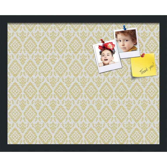 PinPix 20x16 Custom Cork Bulletin Board Ikat Vintage Gold Poster Board Has a Fabric Style Canvas Finish, Framed in Ikat Vintage Gold, by ArtToFrames (PinPix-1598)