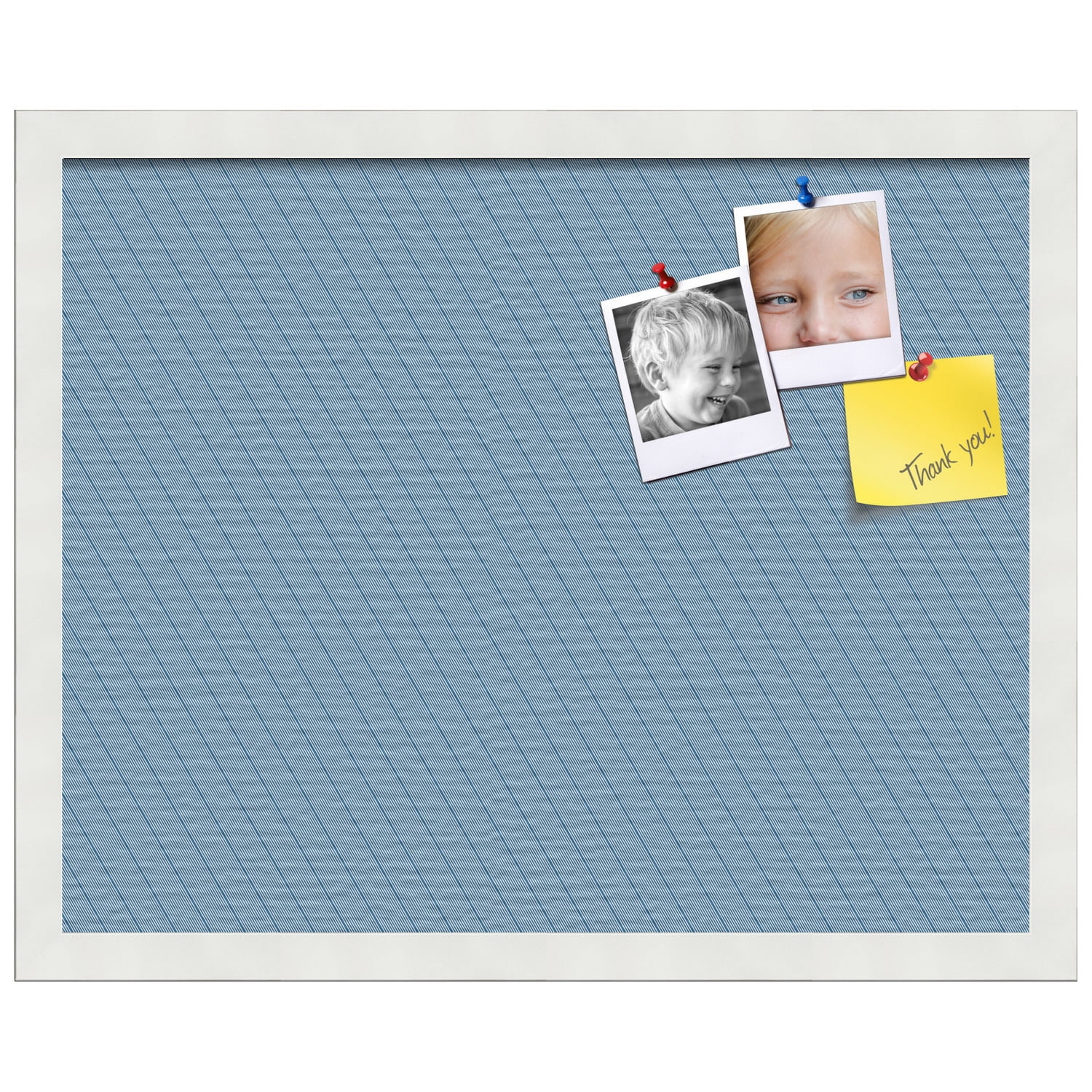PinPix 20x16 Custom Cork Bulletin Board Lux Stripes Navy Poster Board Has a Fabric Style Canvas Finish, Framed in White, by ArtToFrames (PinPix-1673)