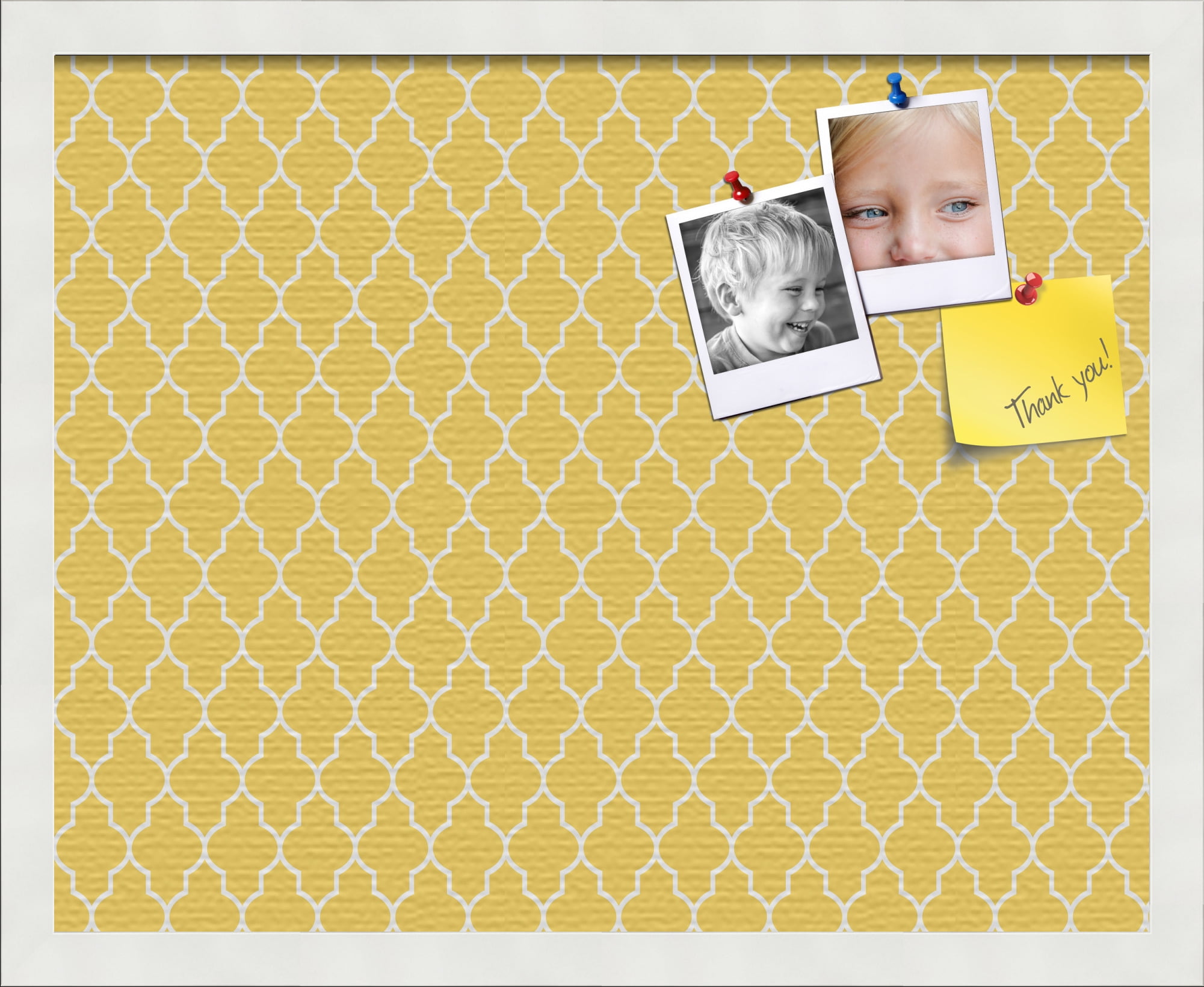 PinPix 20x16 Custom Cork Bulletin Board Quatrefoil Yellow Poster Board
