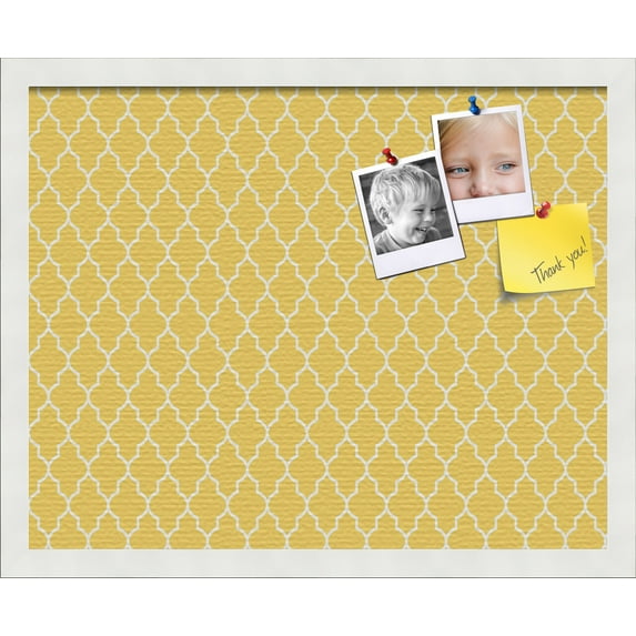 PinPix 20x16 Custom Cork Bulletin Board Quatrefoil Yellow Poster Board Has a Fabric Style Canvas Finish, Framed in Quatrefoil Yellow, by ArtToFrames (PinPix-279)