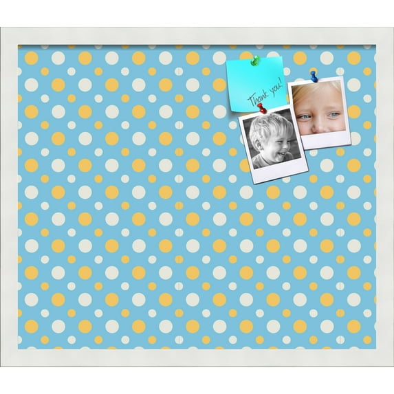 PinPix 20x17 Custom Cork Bulletin Board Blue - White Dots Poster Board Has a Fabric Style Canvas Finish, Framed in Blue - White Dots, by ArtToFrames (PinPix-345)