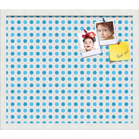 PinPix 20x17 Custom Cork Bulletin Board Bule Polka Dot Poster Board Has a Fabric Style Canvas Finish, Framed in Bule Polka Dot, by ArtToFrames (PinPix-341)