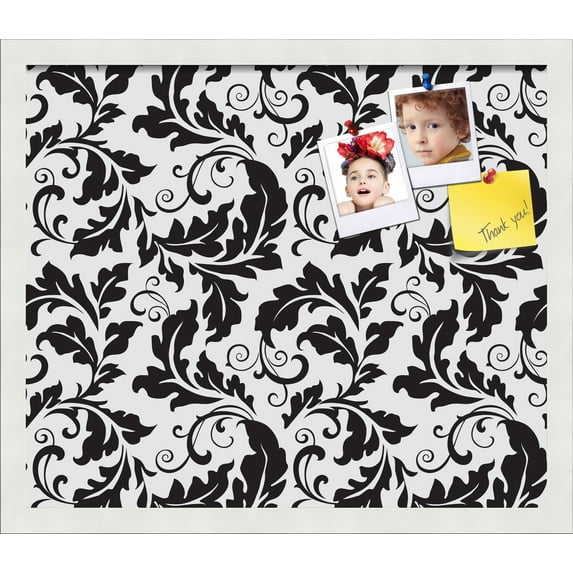 PinPix 20x17 Custom Cork Bulletin Board Floral Black Leaf Poster Board Has a Fabric Style Canvas Finish, Framed in Floral Black Leaf, by ArtToFrames (PinPix-180)