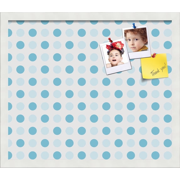 PinPix 20x17 Custom Cork Bulletin Board Light Blue Polka Dot Poster Board Has a Fabric Style Canvas Finish, Framed in Light Blue Polka Dot, by ArtToFrames (PinPix-344)