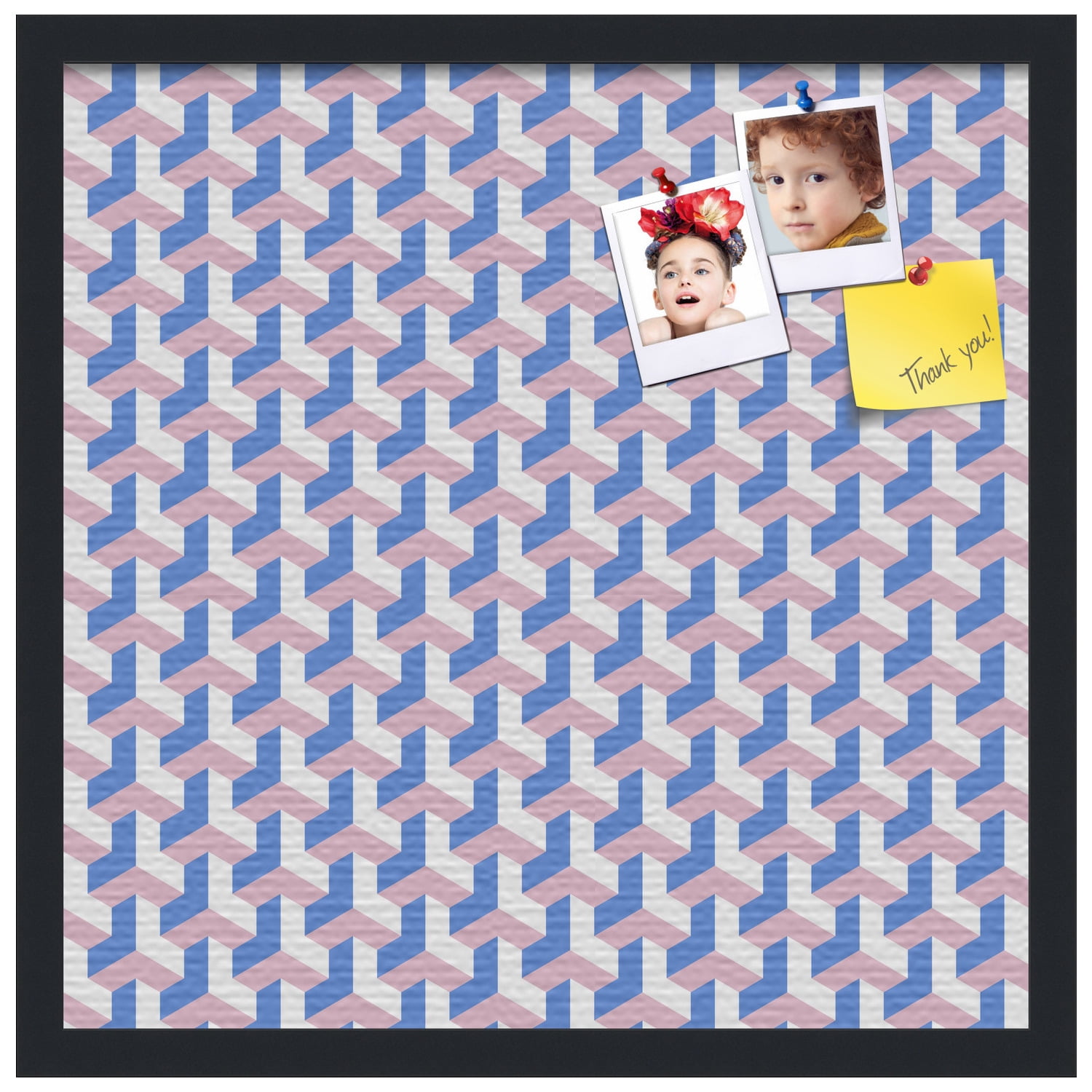 PinPix 20x20 Custom Cork Bulletin Board Baus Blue Pink Poster Board Has a Fabric Style Canvas Finish, Framed in Black, by ArtToFrames (PinPix-1627)