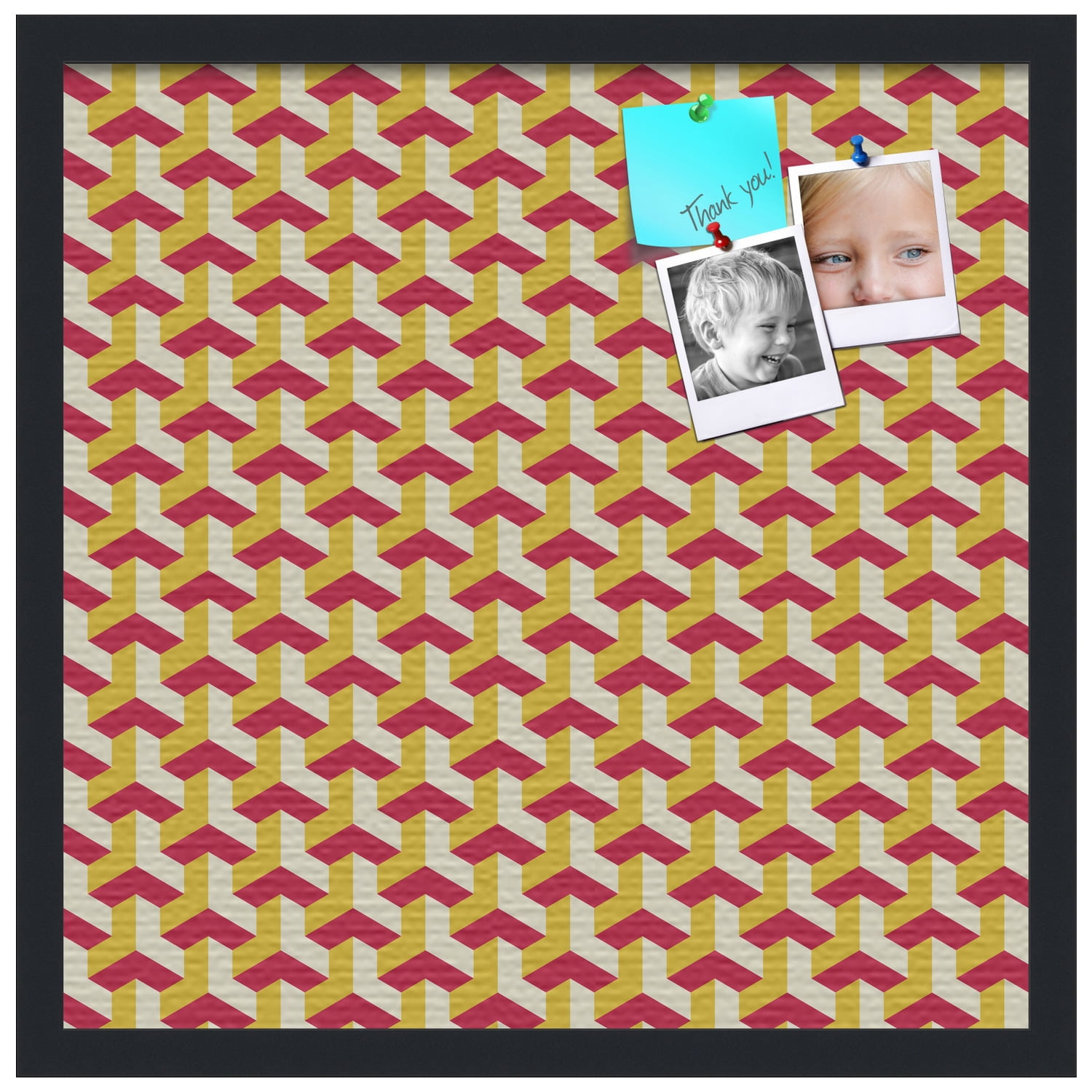 PinPix 20x20 Custom Cork Bulletin Board Baus Red Gold Poster Board Has a Fabric Style Canvas Finish, Framed in Black, by ArtToFrames (PinPix-1533)