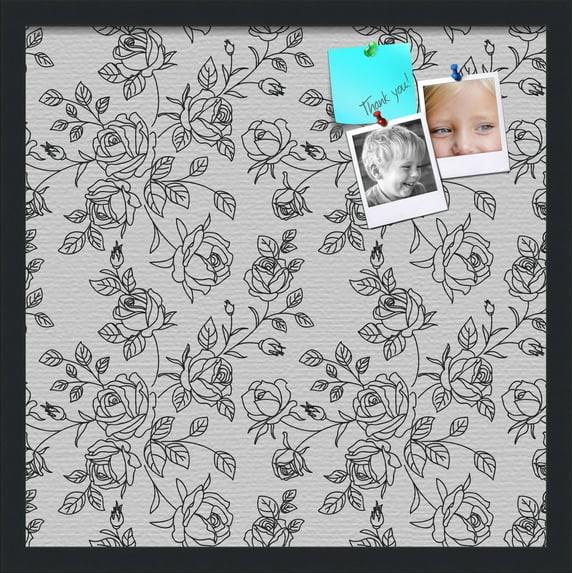 PinPix 20x20 Custom Cork Bulletin Board Black Floral Rose Poster Board Has a Fabric Style Canvas Finish, Framed in Black Floral Rose, by ArtToFrames (PinPix-164)