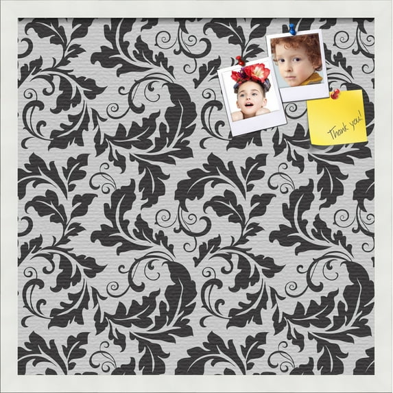 PinPix 20x20 Custom Cork Bulletin Board Floral Black Leaf Poster Board Has a Fabric Style Canvas Finish, Framed in Floral Black Leaf, by ArtToFrames (PinPix-180)