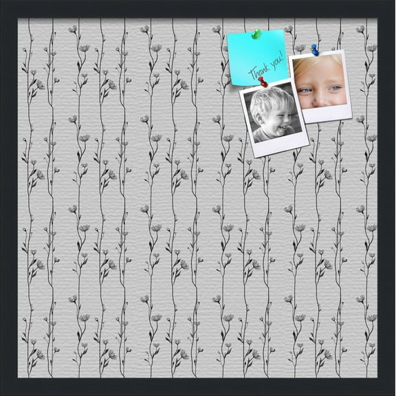 PinPix 20x20 Custom Cork Bulletin Board Floral Black Vines Poster Board Has a Fabric Style Canvas Finish, Framed in Floral Black Vines, by ArtToFrames (PinPix-208)