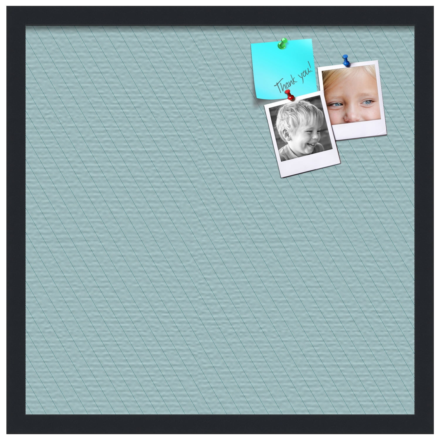 PinPix 20x20 Custom Cork Bulletin Board Lux Stripes Aqua Poster Board Has a Fabric Style Canvas Finish, Framed in Black, by ArtToFrames (PinPix-1672)