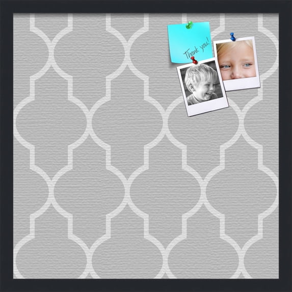 PinPix 20x20 Custom Cork Bulletin Board Quatrefoil Lt Grey Poster Board Has a Fabric Style Canvas Finish, Framed in Quatrefoil Lt Grey, by ArtToFrames (PinPix-582)