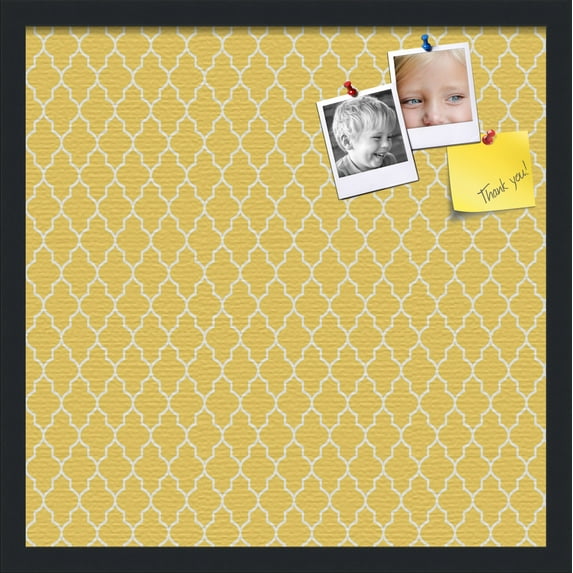 PinPix 20x20 Custom Cork Bulletin Board Quatrefoil Yellow Poster Board Has a Fabric Style Canvas Finish, Framed in Quatrefoil Yellow, by ArtToFrames (PinPix-279)