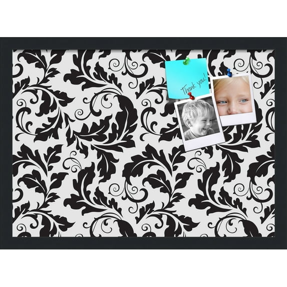 PinPix 21x15 Custom Cork Bulletin Board Floral Black Leaf Poster Board Has a Fabric Style Canvas Finish, Framed in Floral Black Leaf, by ArtToFrames (PinPix-180)