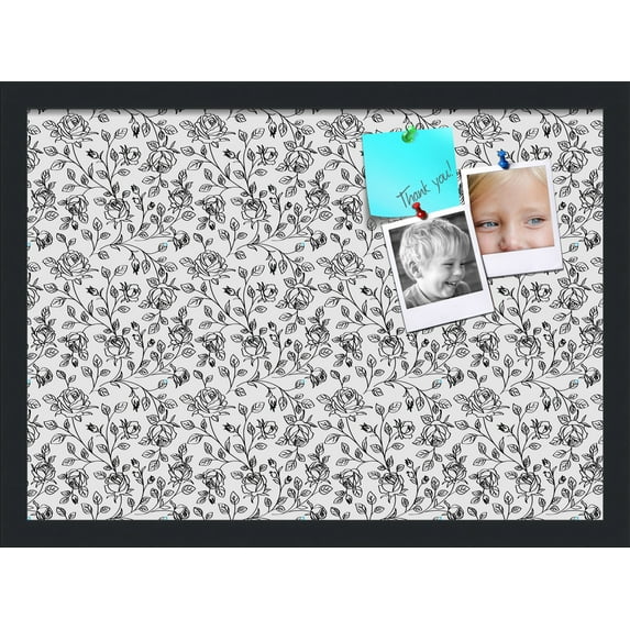 PinPix 21x15 Custom Cork Bulletin Board Floral Black Roses Poster Board Has a Fabric Style Canvas Finish, Framed in Floral Black Roses, by ArtToFrames (PinPix-165)